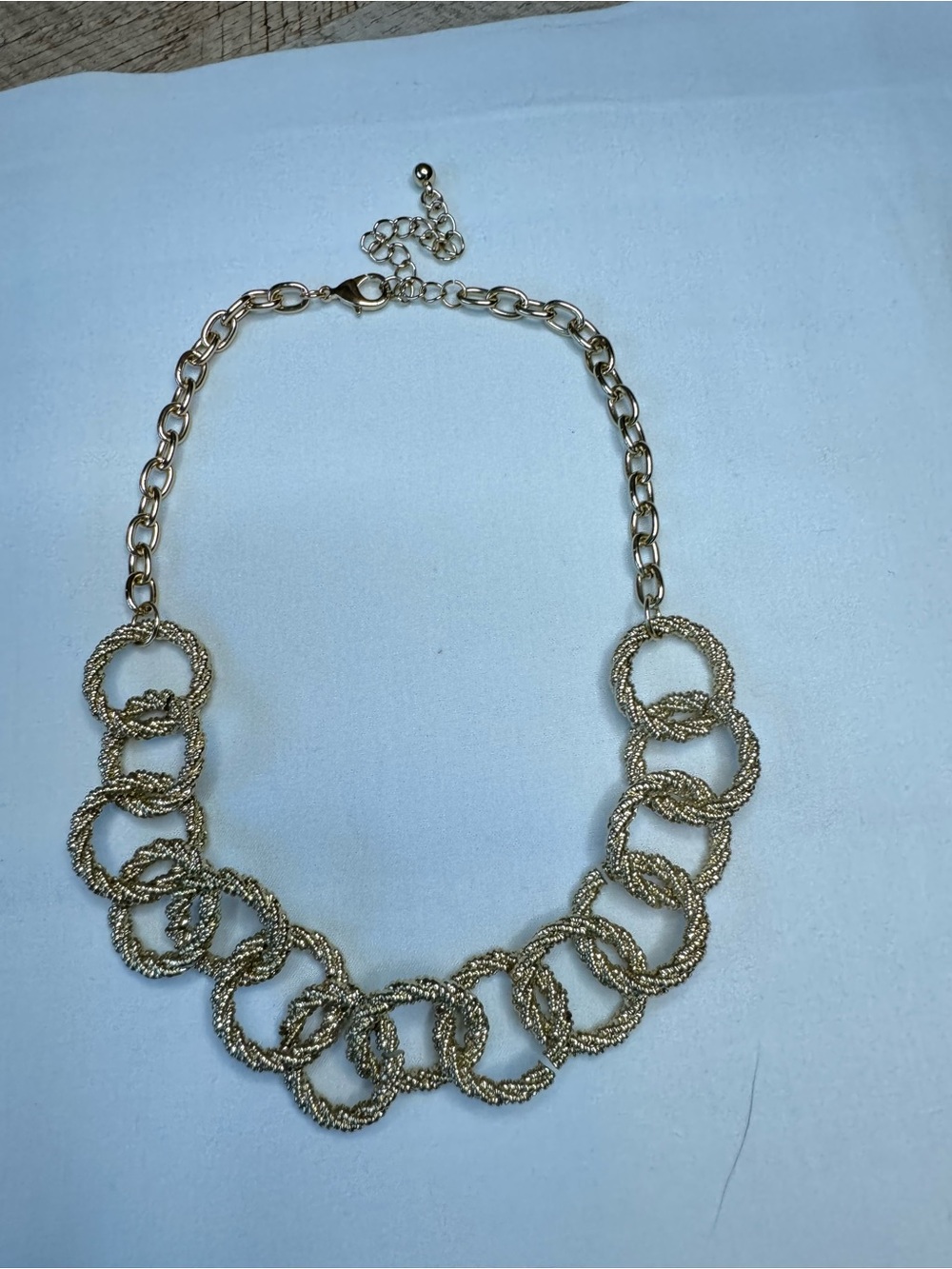Gold-Tone Textured Link Statement Necklace - Variable Length w/ Clasp